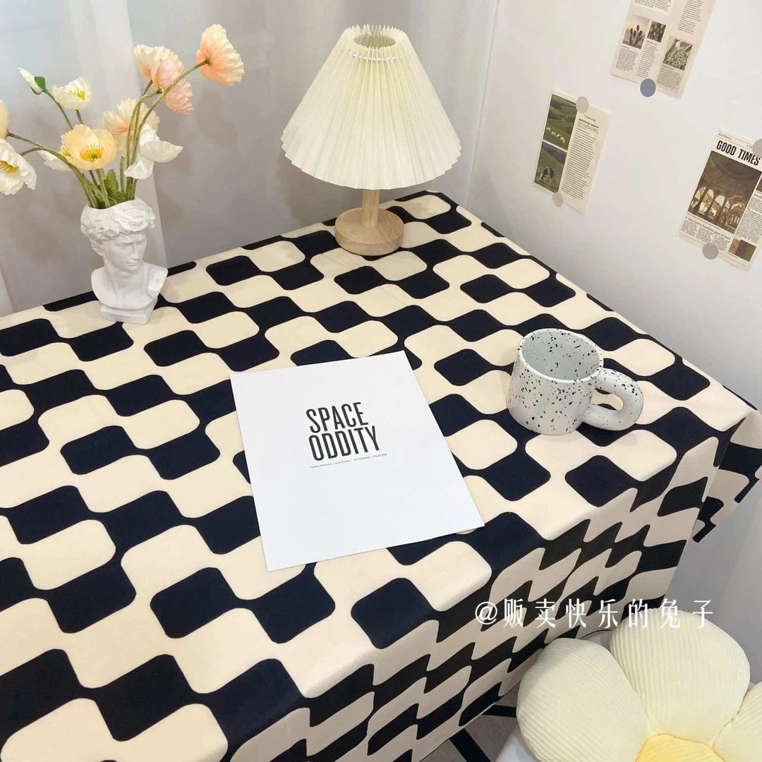 轻奢ins风格子书桌桌布背景布复古棋盘格学生宿舍卧室布长方形布