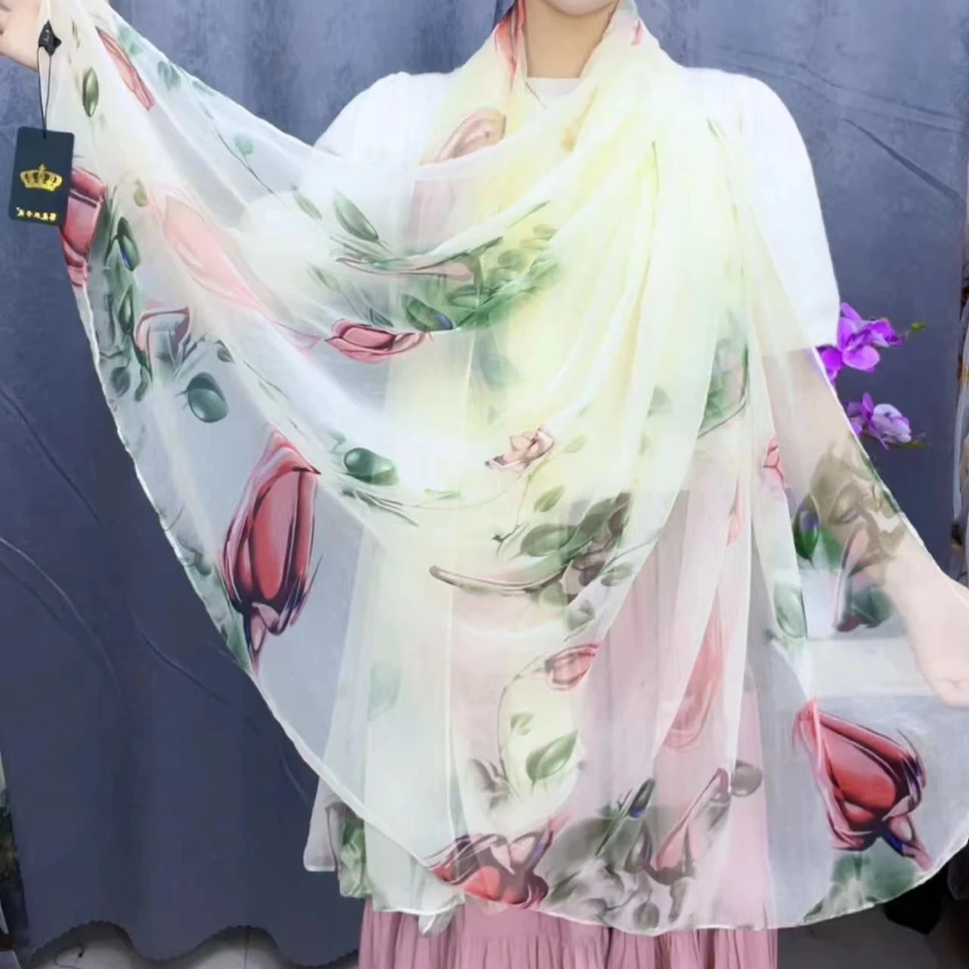 鳄鱼皱爱情玫瑰丝巾135*175左右时尚女士百搭夏季高档高档轻薄