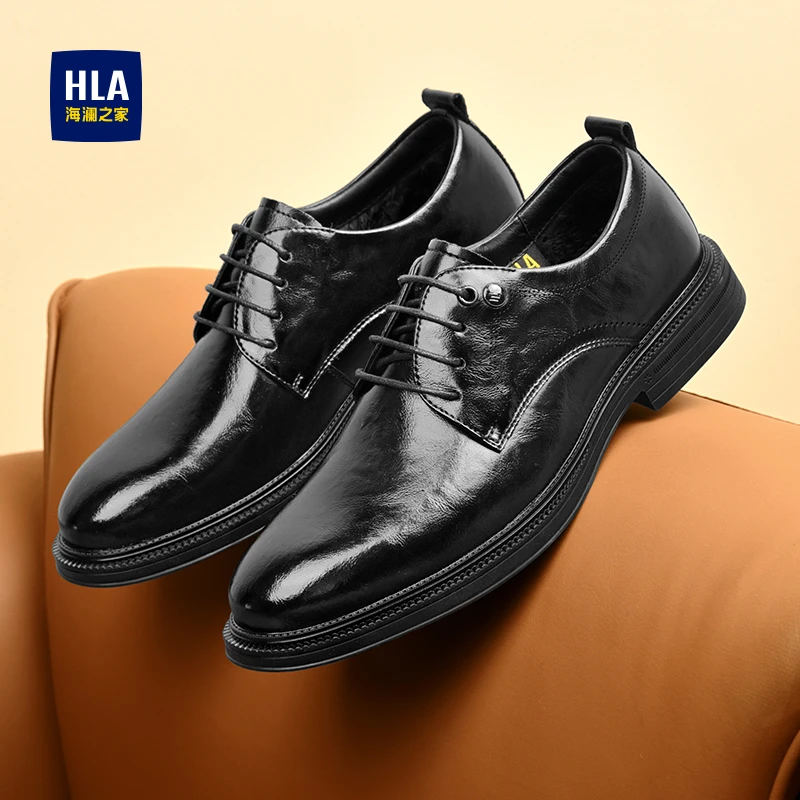 HLA/海澜之家男鞋2025新款秋冬加绒德比鞋高档正装商务休闲皮鞋子