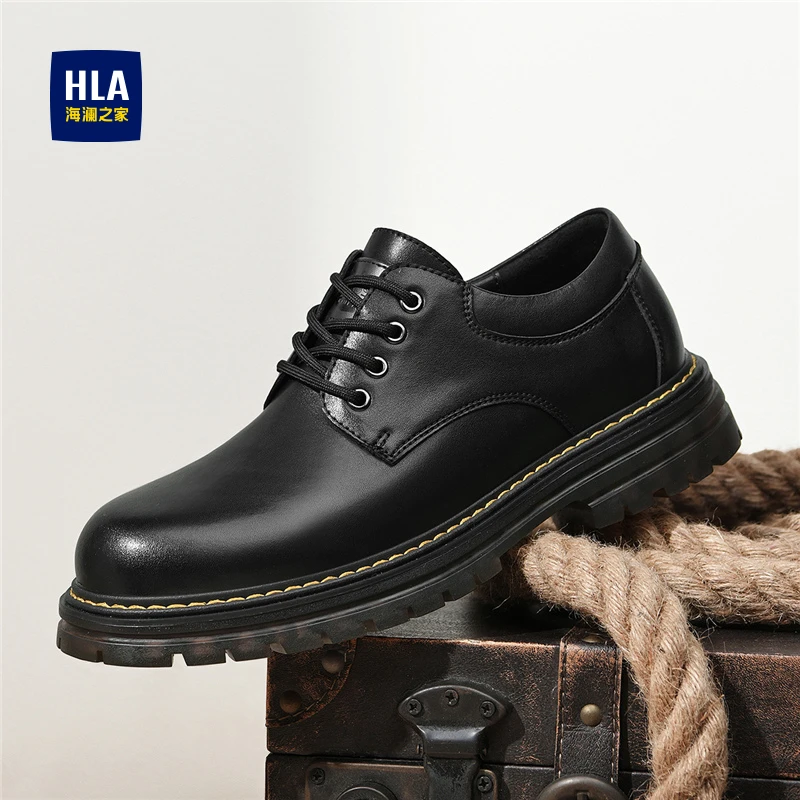 HLA/海澜之家男鞋冬季款商务男士男款时尚百搭黑色厚底低帮皮鞋