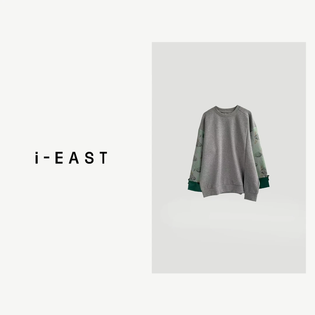 i-EAST 松间云雾~新中式提花袖卫衣上衣-4C T12276