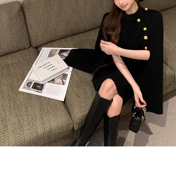 显瘦小香风穿搭新款小个子大衣秋冬毛衣斗篷外套