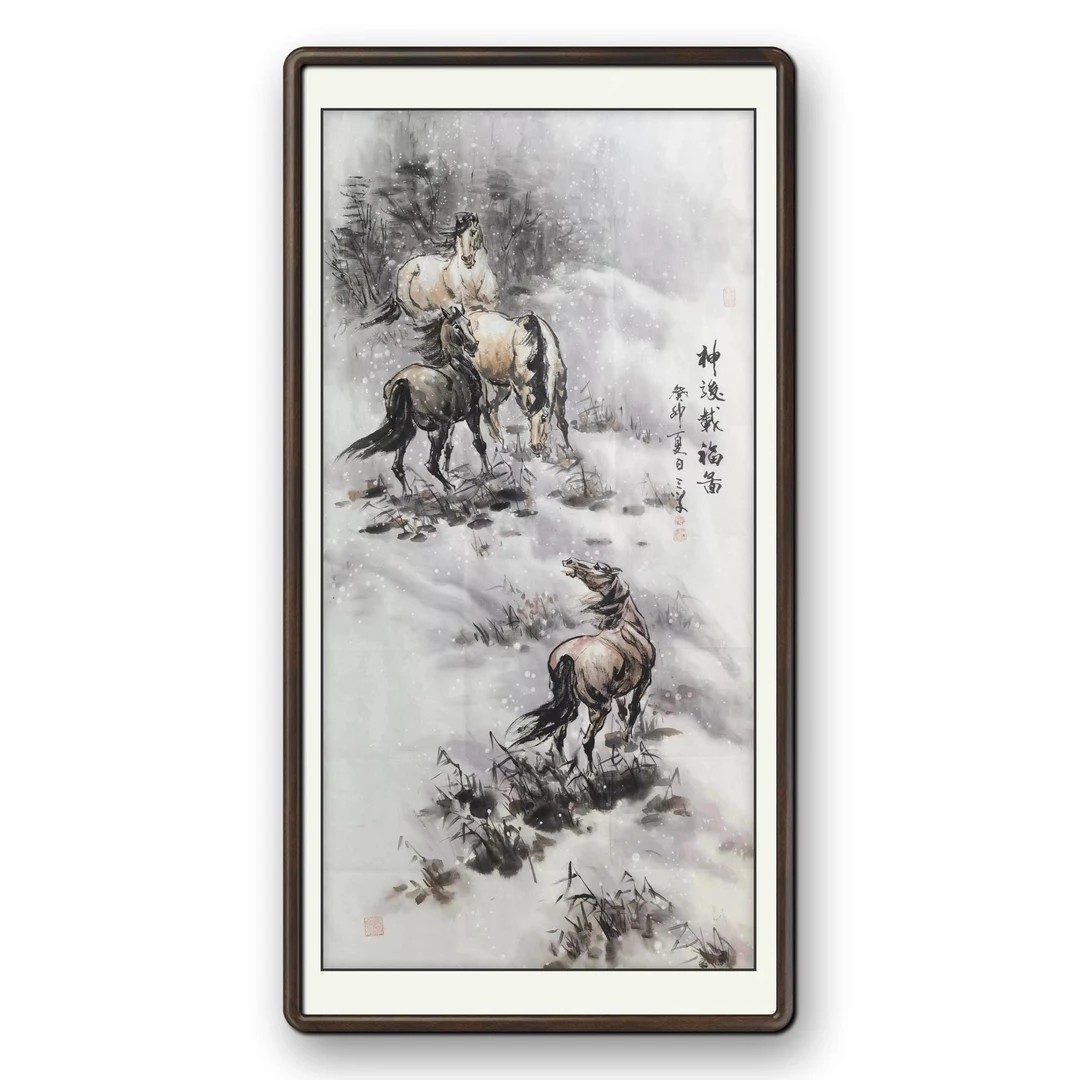 毛三学八骏图水墨国画马国画骏马图龙马精神马到成功一马当先