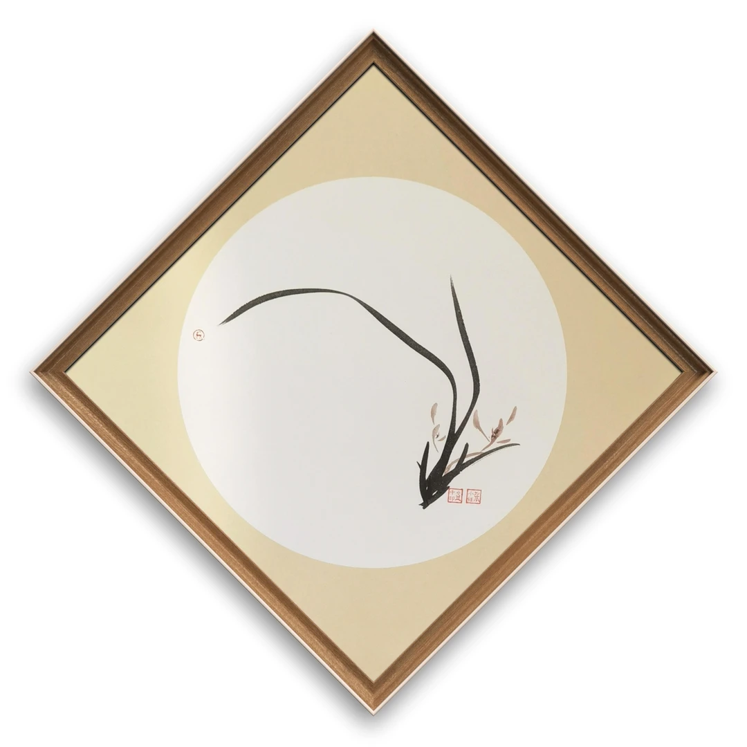 兰花国画成品兰花斗方画字画带框兰花画手绘字画兰花斗方带画框