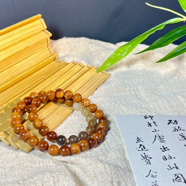 非金属木质手链 库克菩提搭配且mo糖料渐变08双圈手串手链