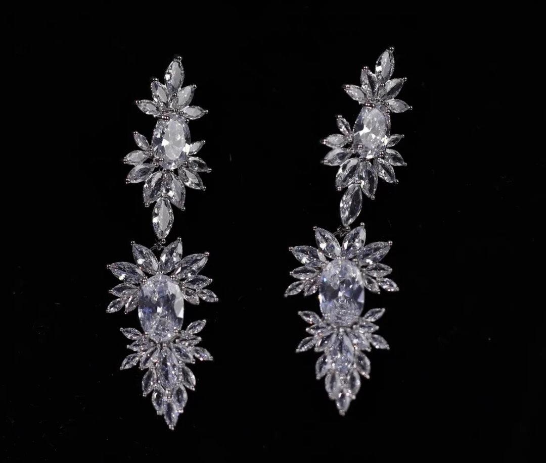 合金耳饰 2740-0035新款重工新娘礼服锆石耳饰百搭气质