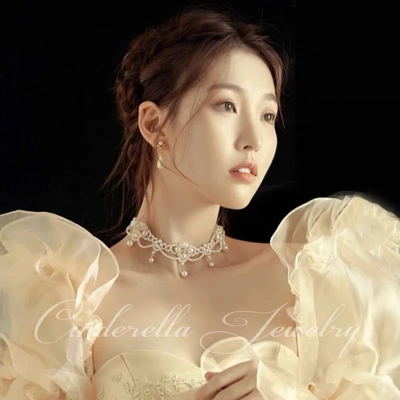 非金属仿珍珠项链 3030防珍珠花朵项链法式时尚颈链锁骨链高级轻