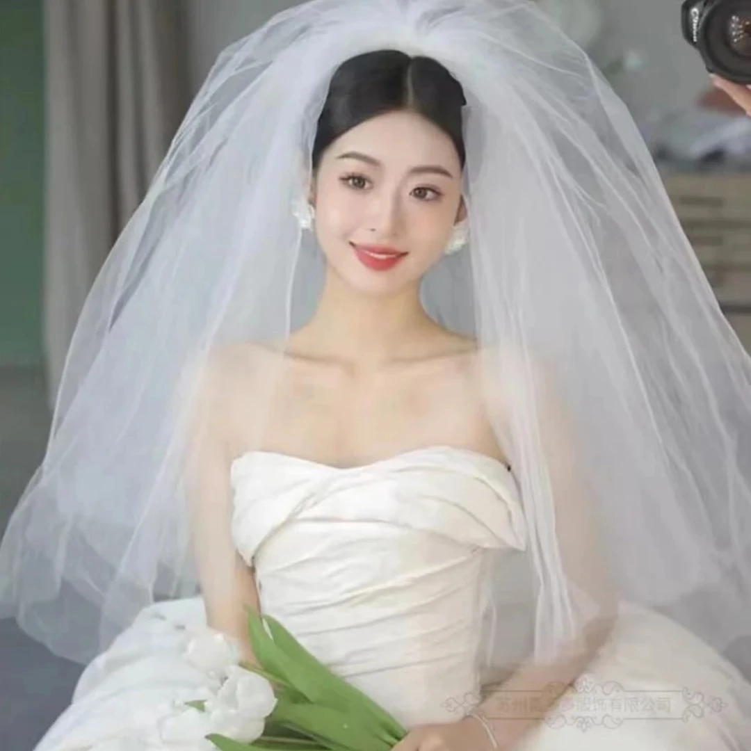 1009莎莎彩妆新娘饰品新娘白色头纱结婚婚礼韩式简约公主