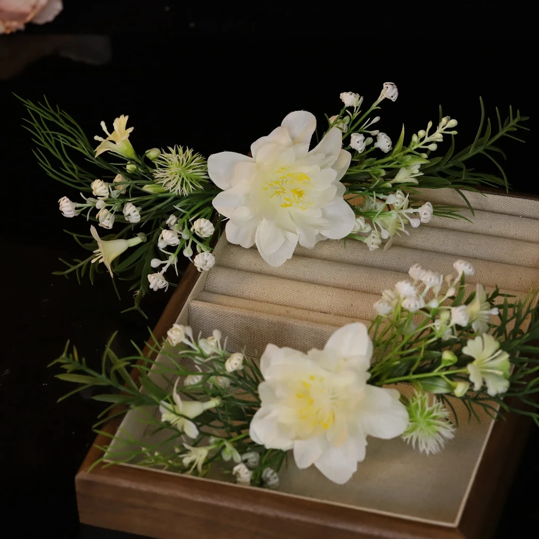 7733新品森女系绿植发夹花朵田园风浪漫婚礼盘发造型新娘头饰