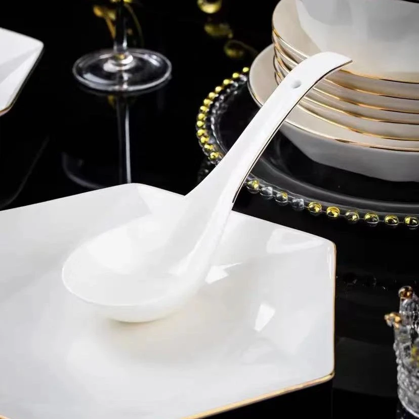 白色钻石景德镇陶瓷创意大号大汤勺家用调羹小勺子汤匙粥勺火锅勺