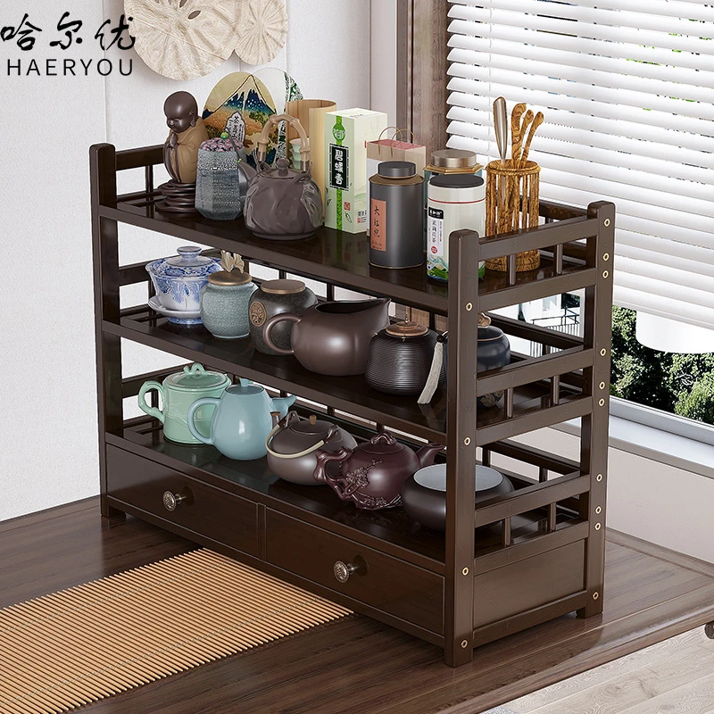 哈尔优茶水柜新中式博古架厂家直销批发茶室桌面茶具小摆件置物架