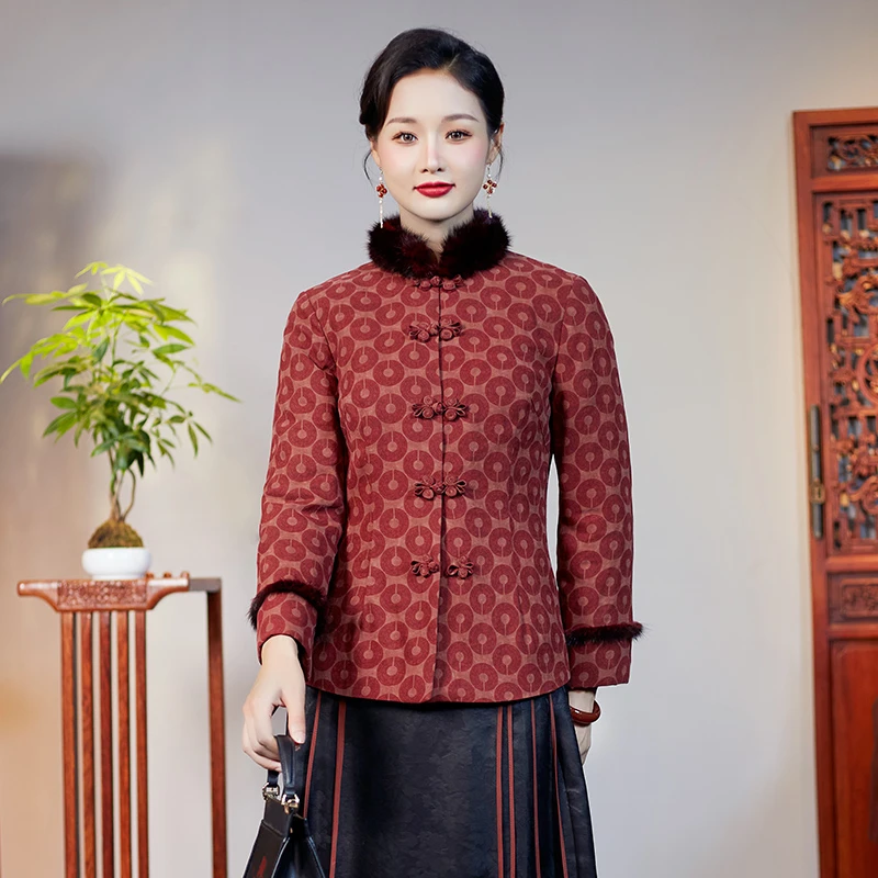 华族经典（柳亭闲月）红云纱中式女装复古中国风唐装上衣外套冬