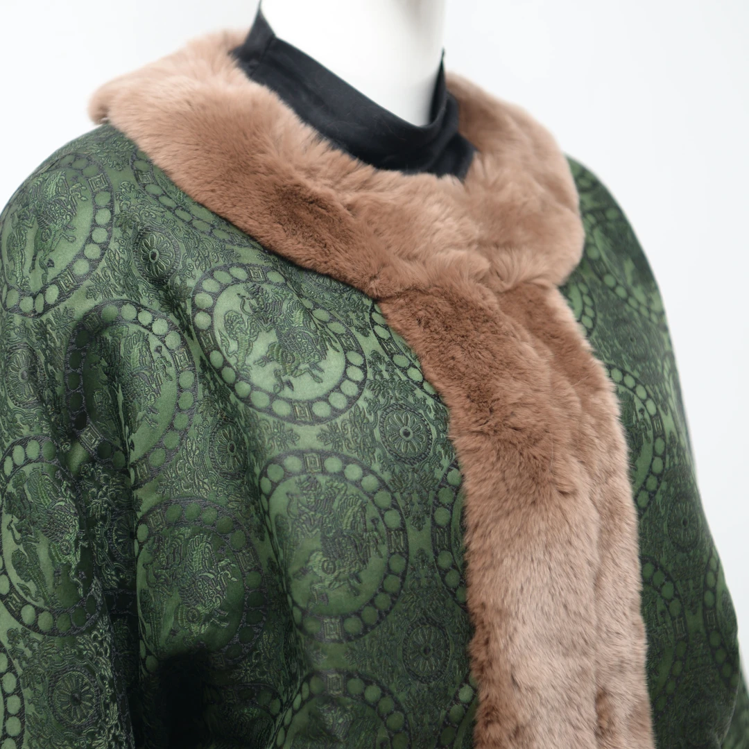 华族经典【圆领棉上衣团花】新中式夹棉棉服上衣中长款