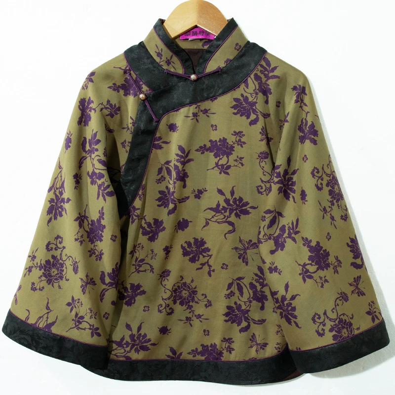 华族经典【紫玉香】桑蚕丝香云纱秋季新款斜襟唐装上衣