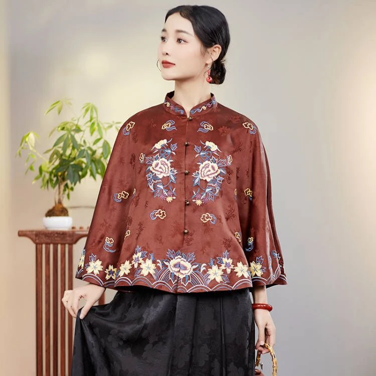 华族经典【繁锦】国风重工刺绣立领百搭披肩