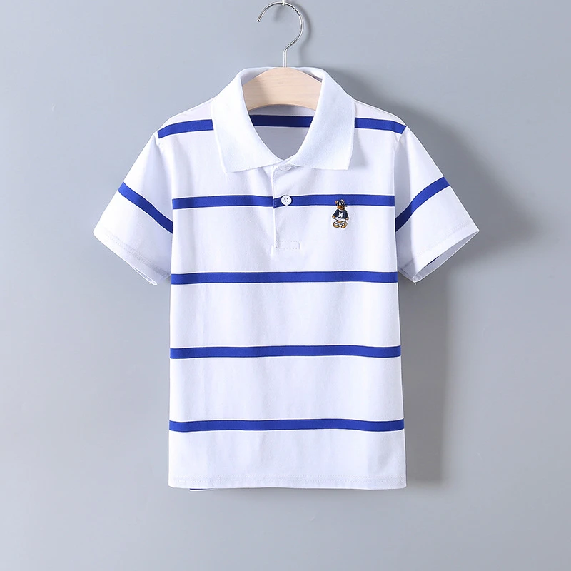 夏季的童装儿童翻领条纹t恤polo衫学生男孩男孩休闲吸汗棉T恤宽松