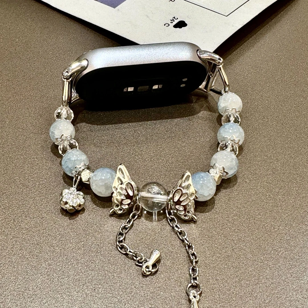 瑞馨宜银色蝴蝶手链适用于小米手环9/8表带9pro腕带新款创意轻奢