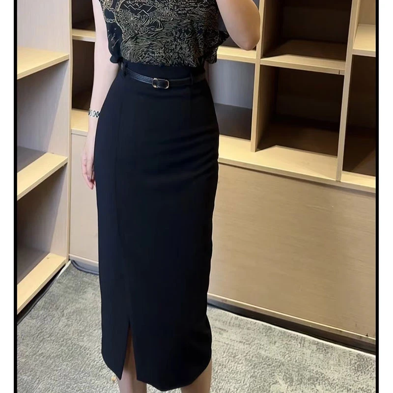 大【欣欣精选】气质女半身裙显瘦前开叉休闲高腰垂感1566