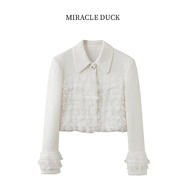 2号【红人上新】秋冬重工亮片蕾丝花边拼接小香风短外套C1362