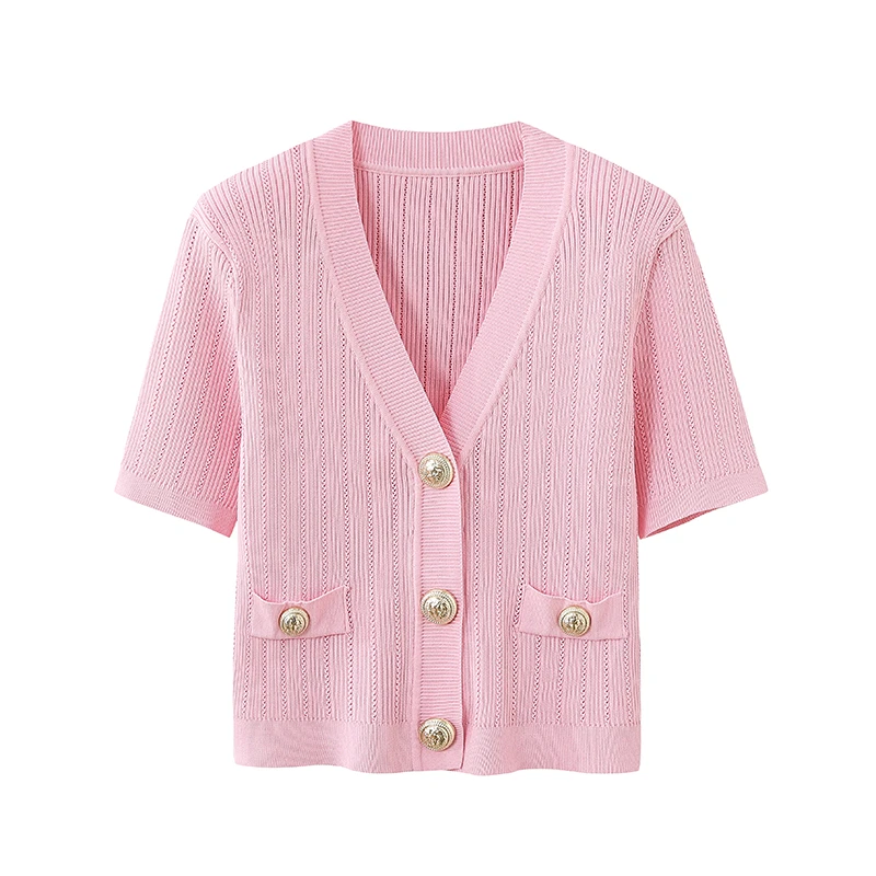 2号【樱花粉荔】 新款夏季时尚透气薄款拼接冰丝短袖针织衫C1171