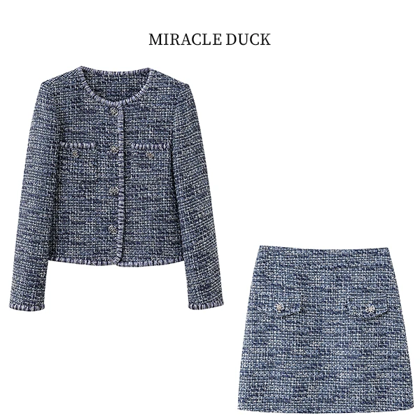 2号【星空蓝颜】新款气质轻奢复古重工钉珠编织外套半裙套装C1378