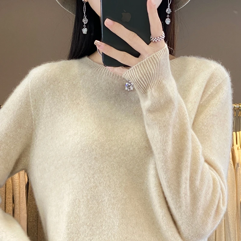 【西绒尔     100纯羊毛】秋冬款一线圆领保暖长袖百搭纯羊毛衫1004