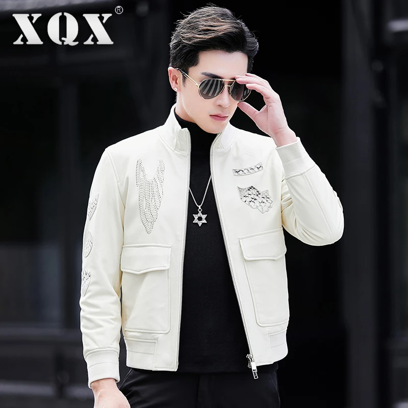 高端品牌男装保暖男士真皮皮衣立领皮夹克男款时尚潮流机车