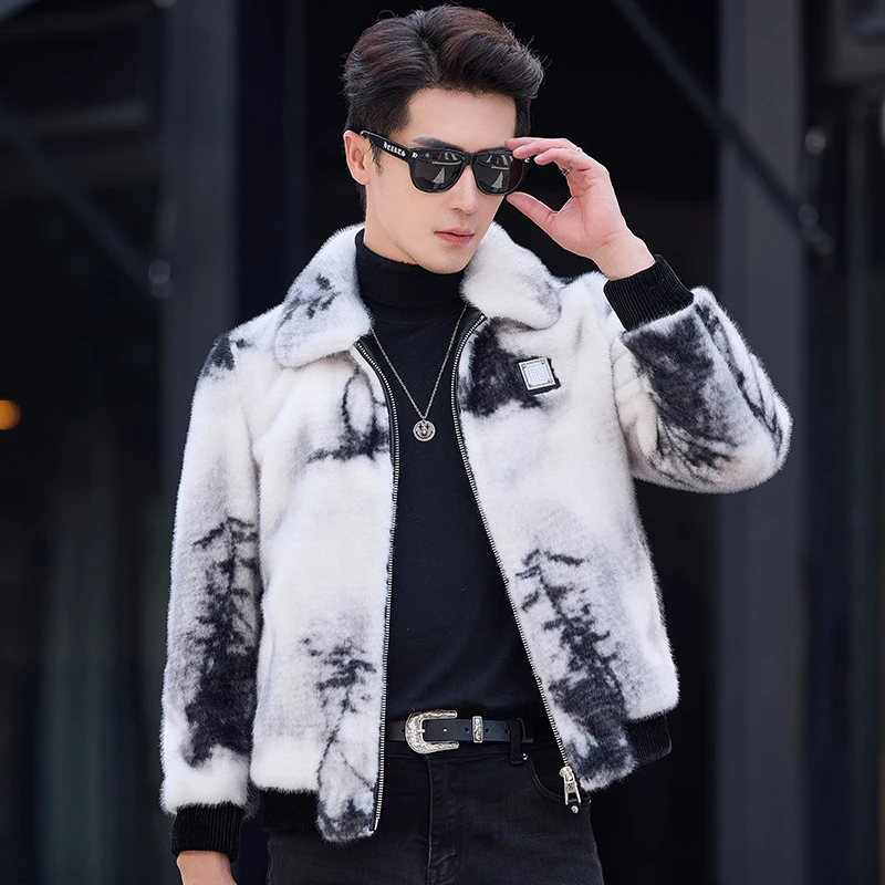 新款海宁貂皮男款皮草外套男士休闲青年复合皮毛一体冬季男装夹克