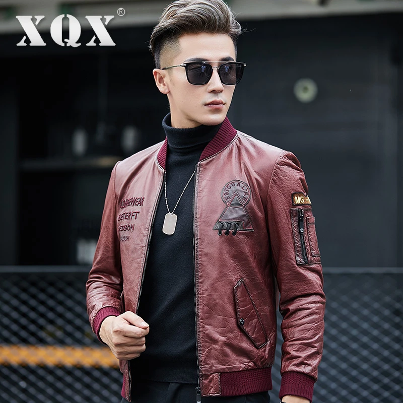 2025海宁皮衣男修身帅气棒球领皮夹克外套绵羊皮真皮修身机车服潮
