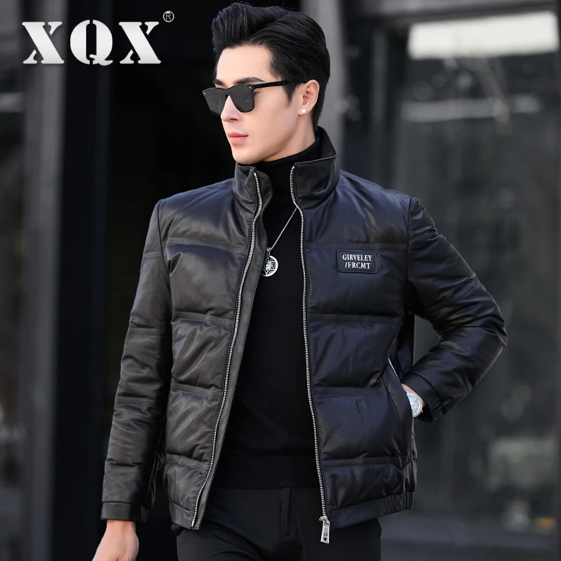 海宁皮衣男真皮羽绒服短款修身立领休闲冬季皮夹克外套皮夹克男款