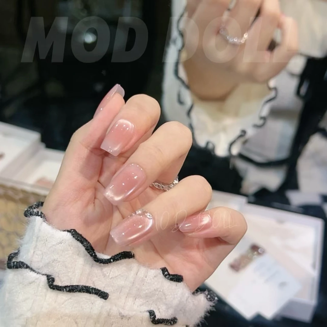 【水光肌】纯欲裸色猫眼显白纯手工中长款穿戴甲短款