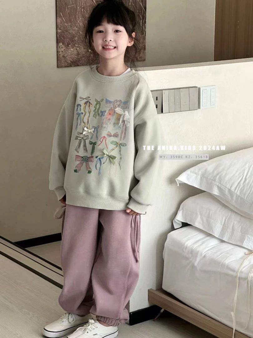 &苏珊&2024新款冬款蝴蝶结加绒卫衣女童休闲宽松