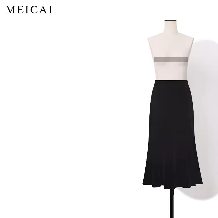 美裁 灵动雅韵光泽感弹力丝绒复古优雅黑色鱼尾裙长半裙