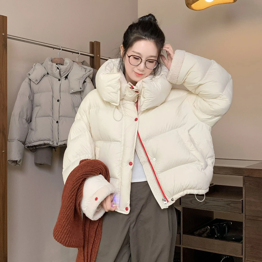2024年新款羽绒服女短款拼色墨尔本休闲时尚白鸭绒韩版百搭连帽