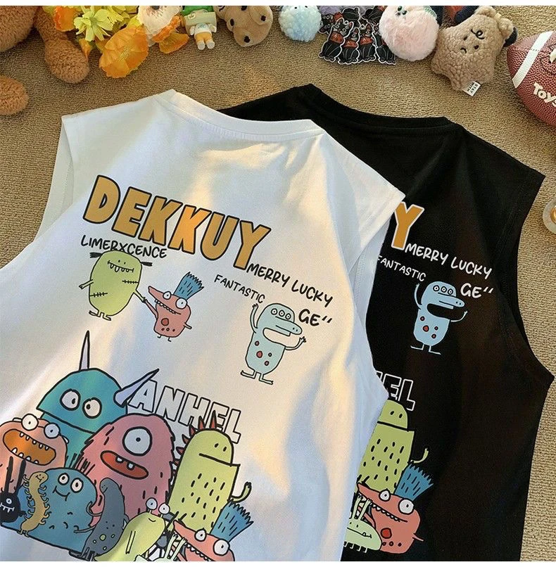 时尚卡通印花儿童背心男童无袖t恤夏季新款宽松潮流百搭夏装ins