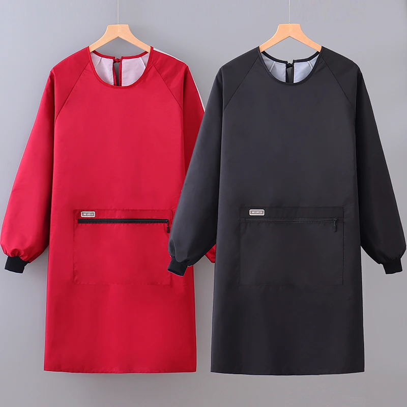 长袖罩衣防水防油污围裙男女上班耐磨餐饮家用工作服定制LOGO印字