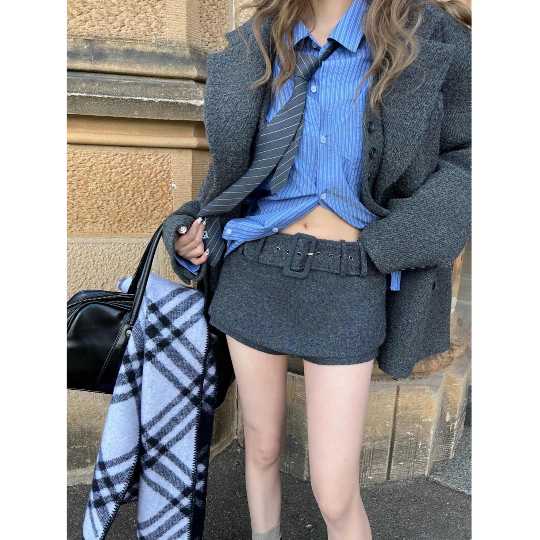 “毛毡裙裤”针织毛呢短款辣妹裙裤时尚设计感修身显瘦半身裙女