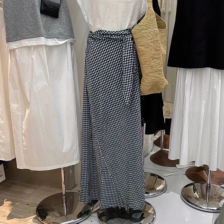 2024新款复古格子半身裙女夏季时尚不规则气质高腰格纹a字长裙