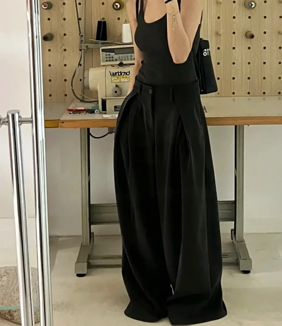 设计感时尚呢料阔腿拖地裤秋季新款洋气百搭显瘦宽松垂感长裤