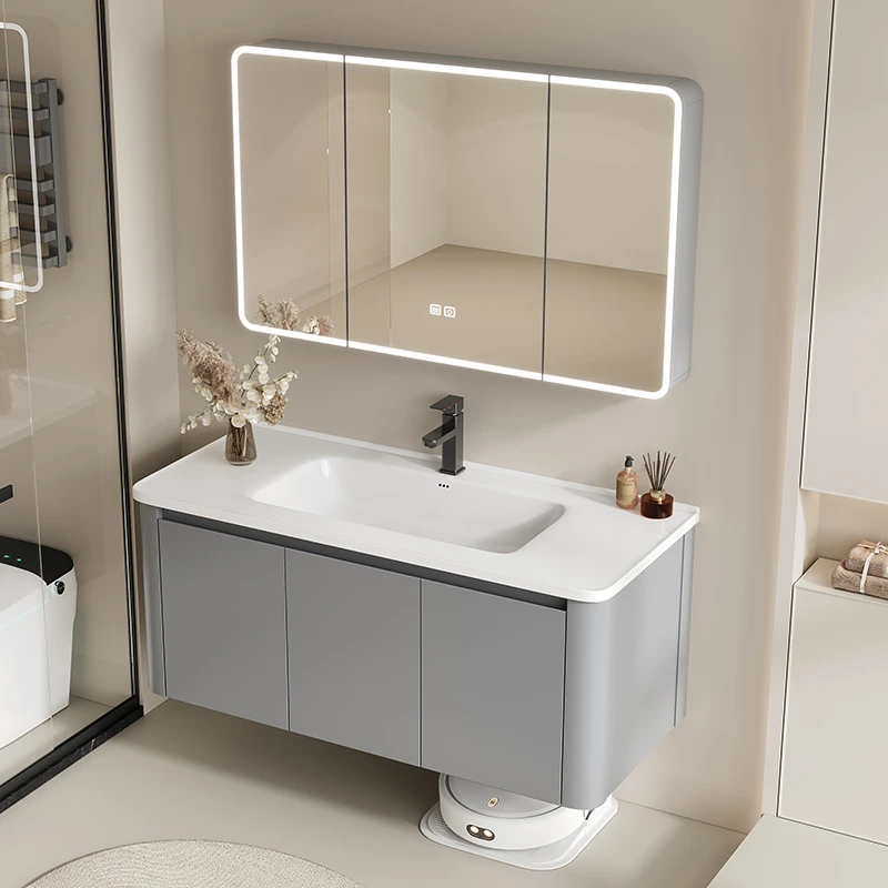 舒适轻奢灰卫生间角浴室柜洗手台陶瓷浴室柜洗手台陶瓷一体盆