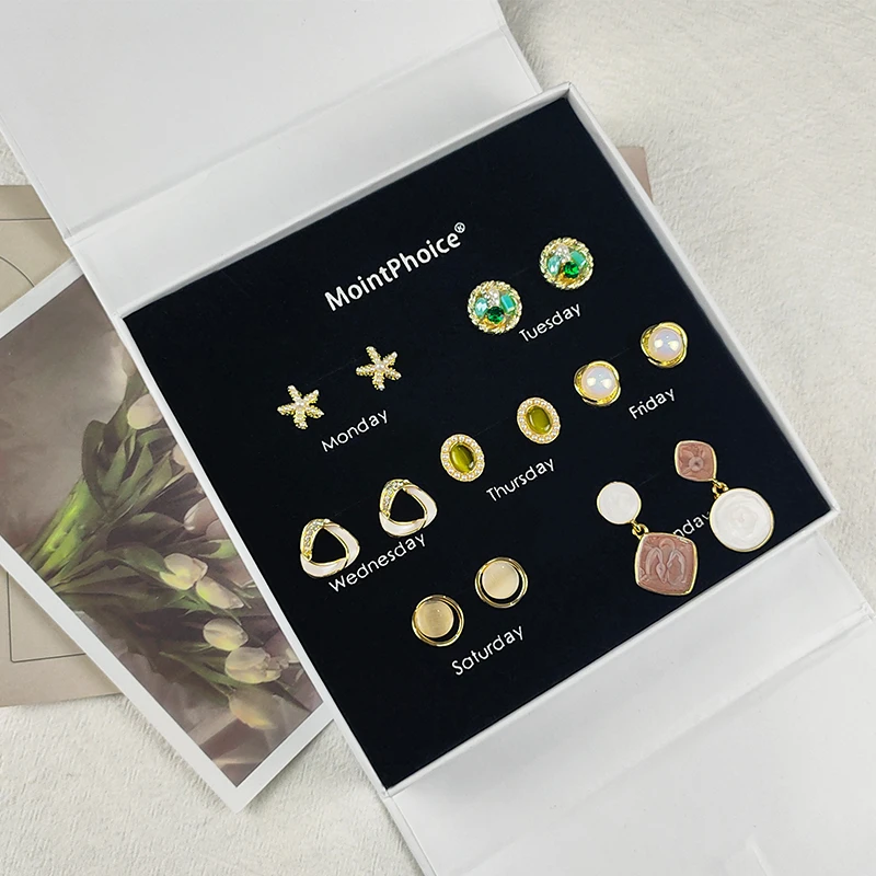 合金耳饰 MointPhoice璀璨星期耳钉礼盒 赫本风 轻奢复古精致时尚