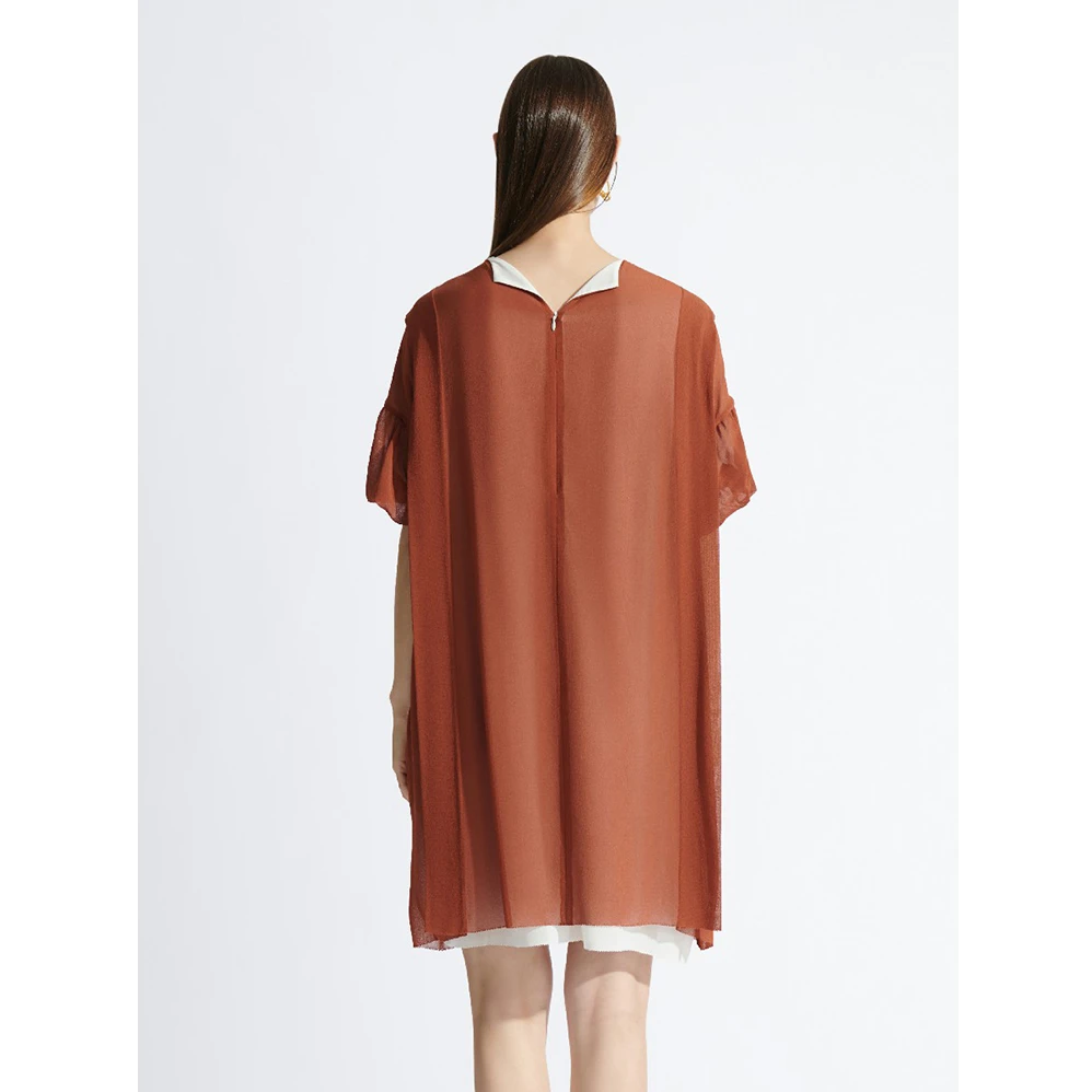 柯利亚诺夏季专柜同款圆领宽松捏褶连衣裙  LW0077(9UN)B吊牌3880