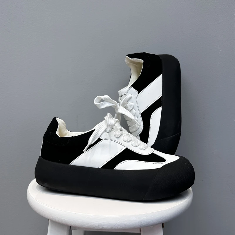 蓬蓬鞋男女小众原创厚底丑萌面包百搭复古秋季透气黑白经典德训鞋