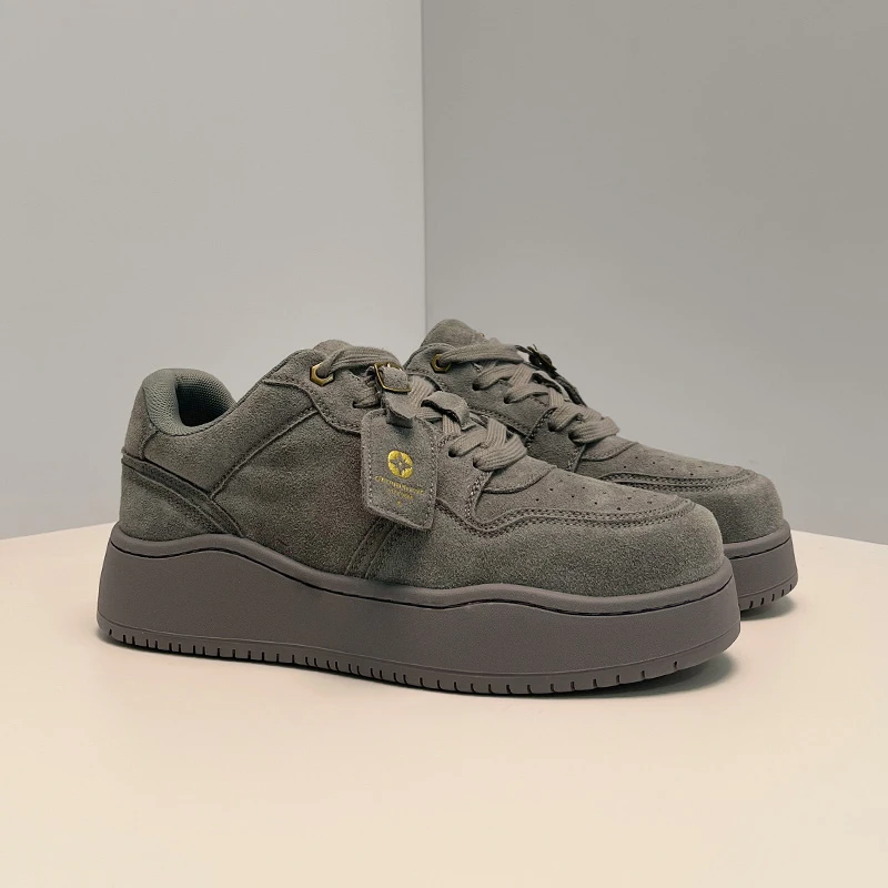 新款增高厚底板鞋灰色高级感情侣四季百搭学院风运动休闲时尚潮鞋