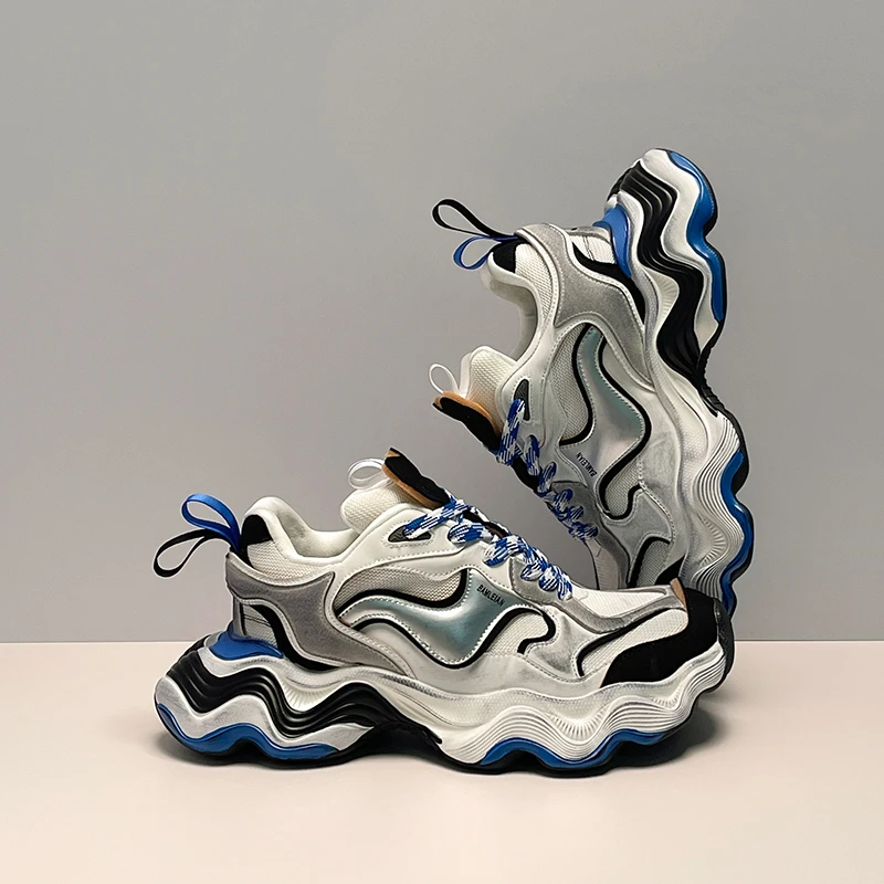 2025明星男女同款厚底波浪老爹鞋增高舒适网红时尚做旧脏脏运动鞋