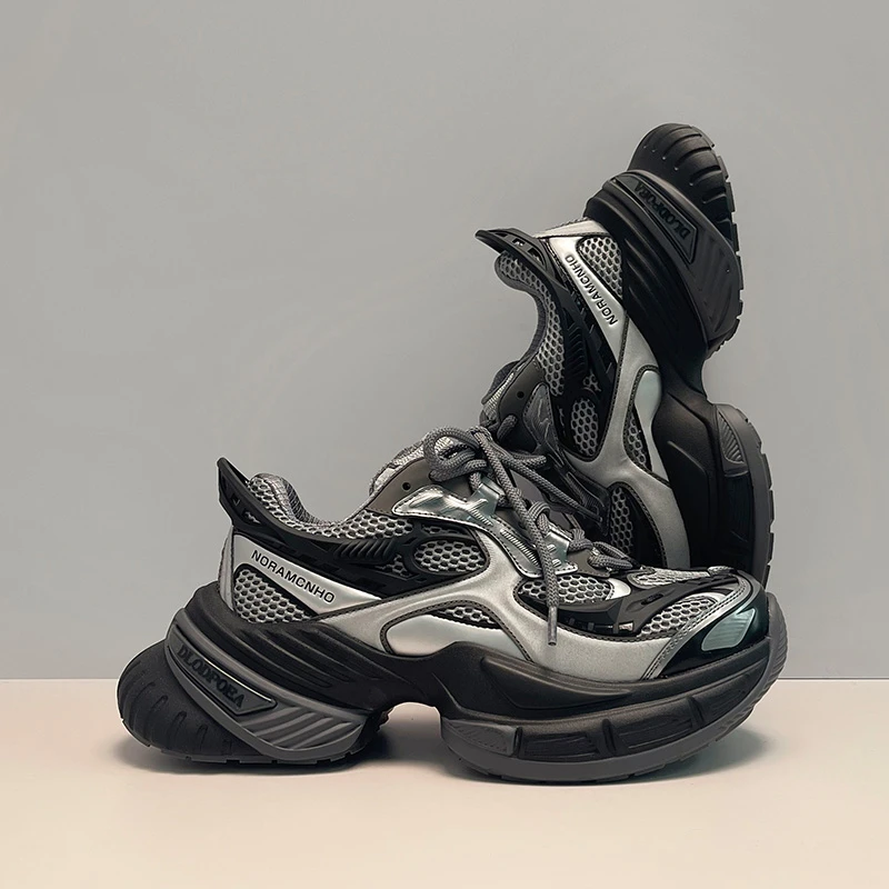 潮流老爹鞋男女黑色2025秋季新款百搭机甲风运动鞋厚底增高鞋女