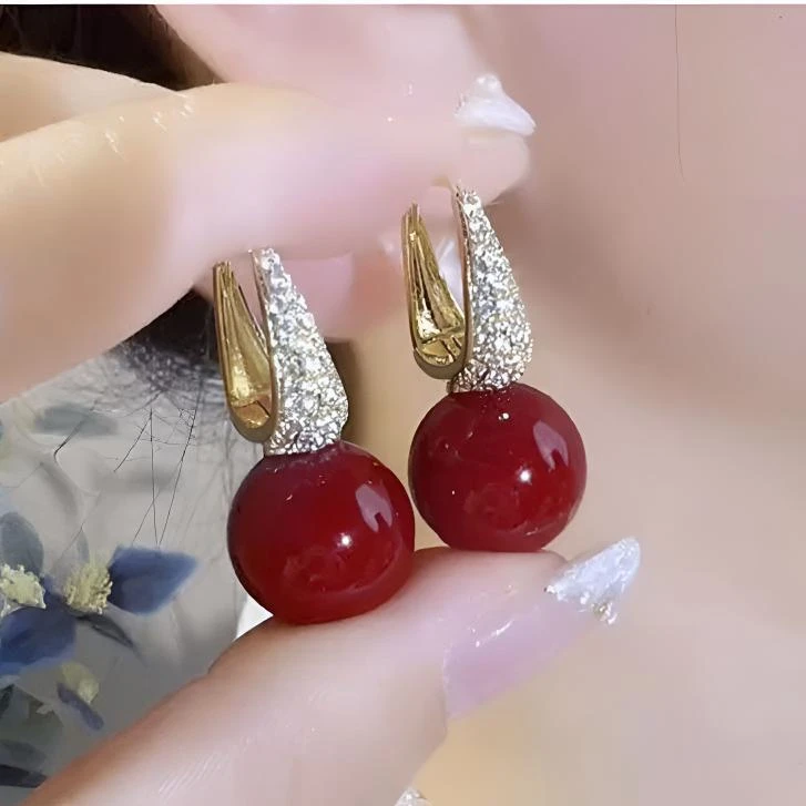 铜合金耳饰 气质轻奢精美复古耳环素款红色优雅耳扣精致时尚百搭