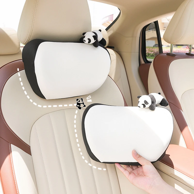 趴趴熊猫汽车头枕 记忆棉车用柔软座椅颈枕靠枕 可爱卡通汽车腰靠