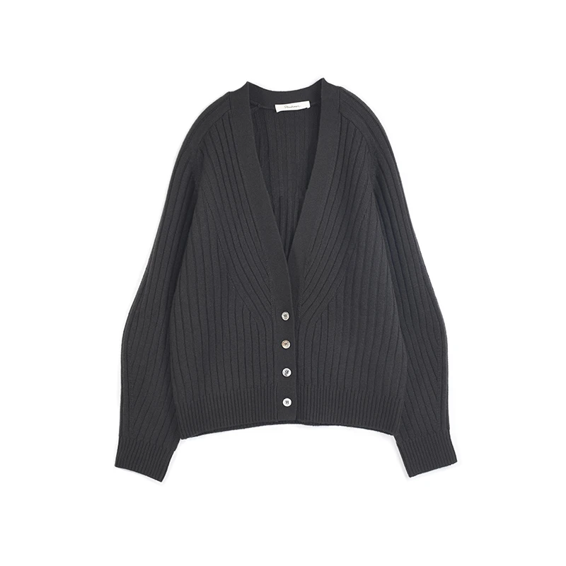 朴兰诗美新意设计款抽条加厚提花复古针织羊绒衫外套开衫