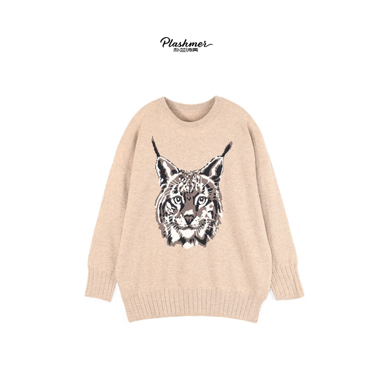 朴兰诗美百搭羊绒手工嵌花套头黑针织羊绒衫